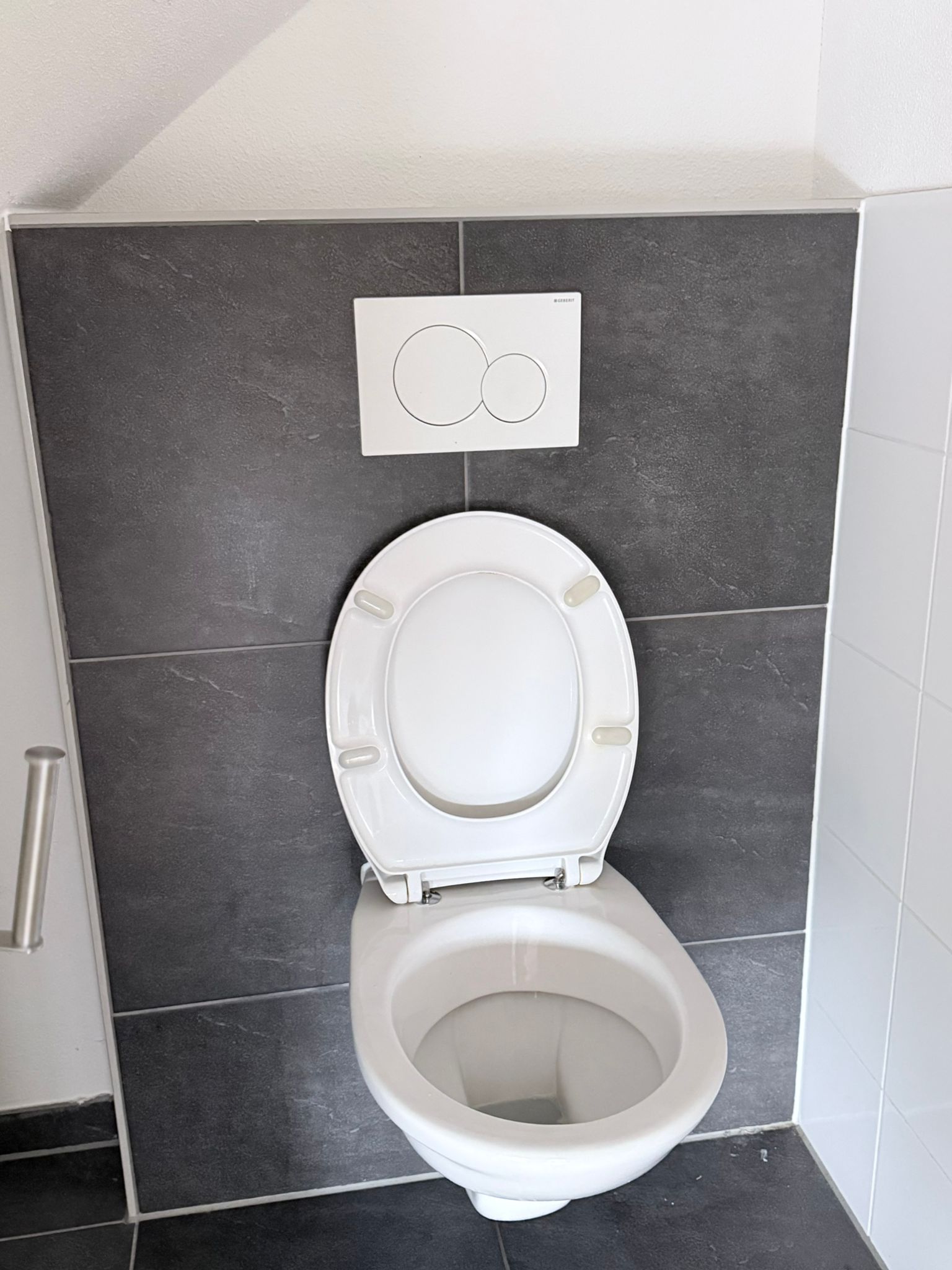 Toilet met zichtbare aanslag voor schoonmaak